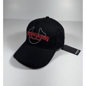 TRUE RELIGION Stitch Horseshoe Embroidered Hat Baseball Cap Black Mens *NEW* $59